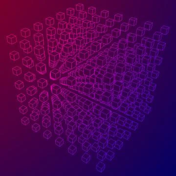 Wireframe Mesh Cube. Stock Illustration