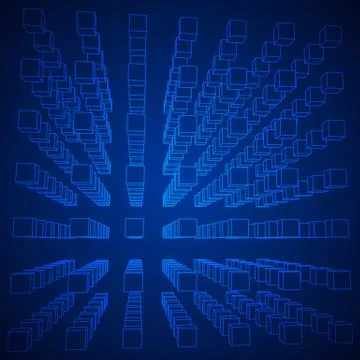 Wireframe Mesh Cube. Stock Illustration