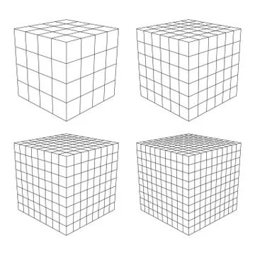 Wireframe Mesh Cube. 库存插图