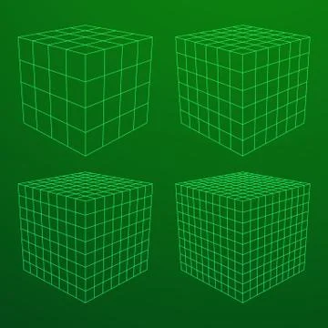 Wireframe Mesh Cube. 库存插图