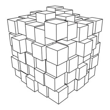Wireframe Mesh Cube. 库存插图