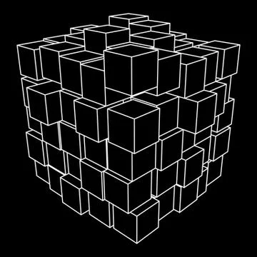 Wireframe Mesh Cube. Stock Illustration