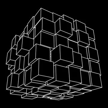 Wireframe Mesh Cube. 库存插图