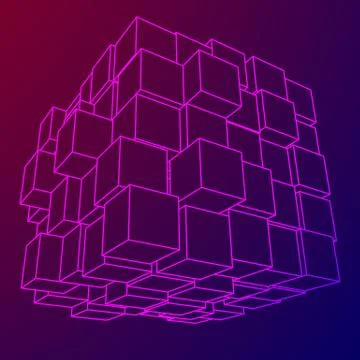 Wireframe Mesh Cube. 库存插图