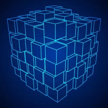 Wireframe Mesh Cube. Ilustração Stock
