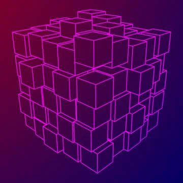 Wireframe Mesh Cube. Stock Illustration