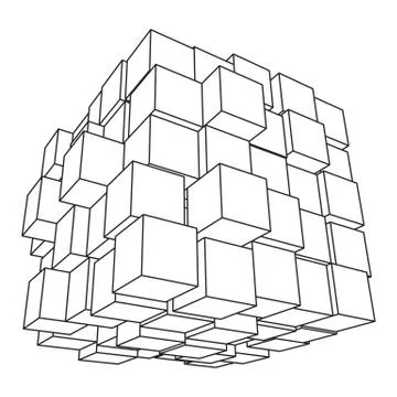 Wireframe Mesh Cube. Ilustração Stock