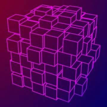 Wireframe Mesh Cube. 库存插图
