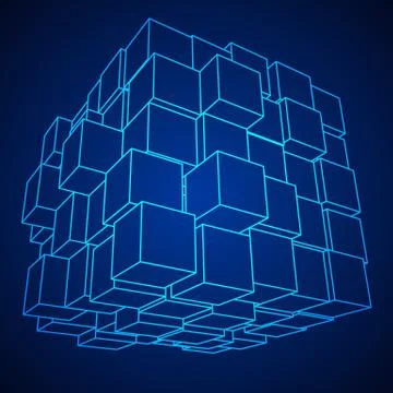 Wireframe Mesh Cube. Stock Illustration