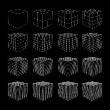 Wireframe Mesh Cube. Stock Illustration