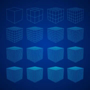Wireframe Mesh Cube. 库存插图