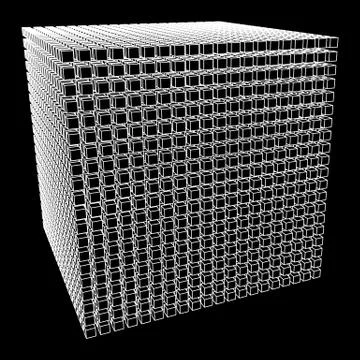 Wireframe Mesh Cube. 库存插图