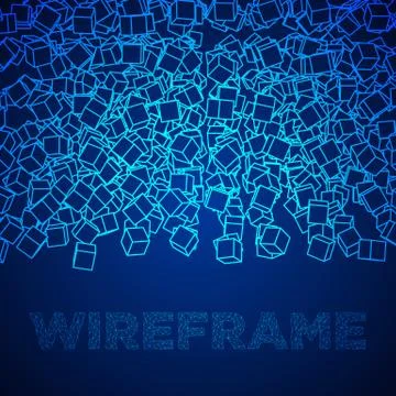 Wireframe Mesh Cube. 库存插图