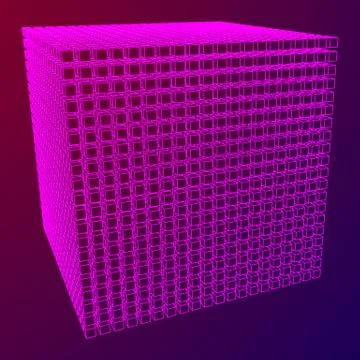 Wireframe Mesh Cube. 库存插图