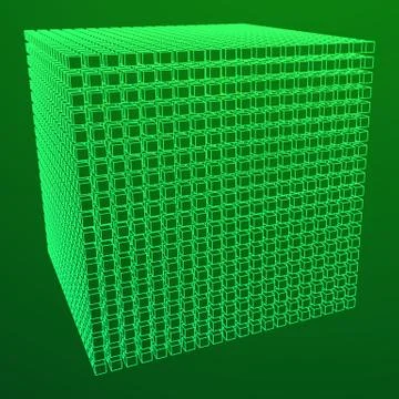 Wireframe Mesh Cube. Stock Illustration