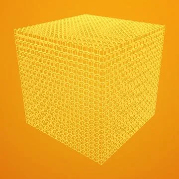 Wireframe Mesh Cube. 库存插图
