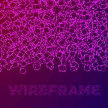 Wireframe Mesh Cube. 库存插图