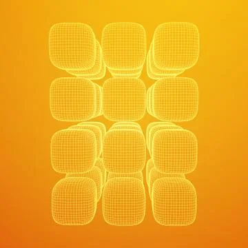 Wireframe Mesh Cube. 库存插图