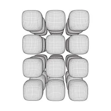 Wireframe Mesh Cube. 库存插图