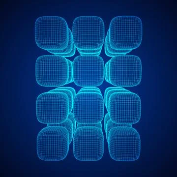 Wireframe Mesh Cube. 库存插图
