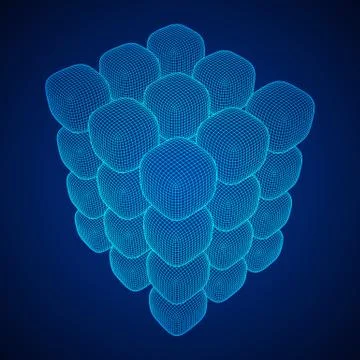 Wireframe Mesh Cube. 库存插图