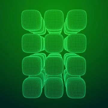 Wireframe Mesh Cube. 库存插图