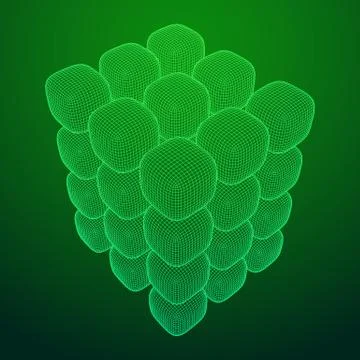 Wireframe Mesh Cube. Ilustração Stock