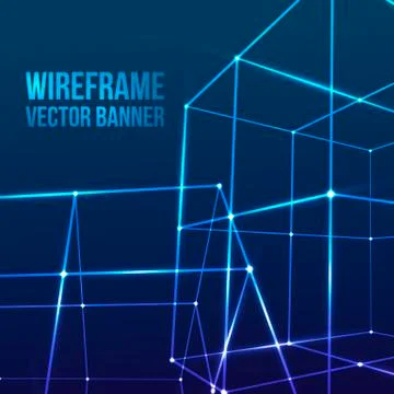 Wireframe Mesh Cubes. Connected dots and lines. 스톡 일러스트