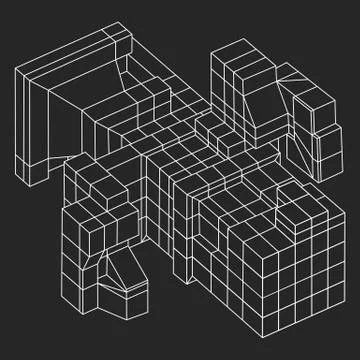 Wireframe Mesh Cubes element. Illustrazione stock