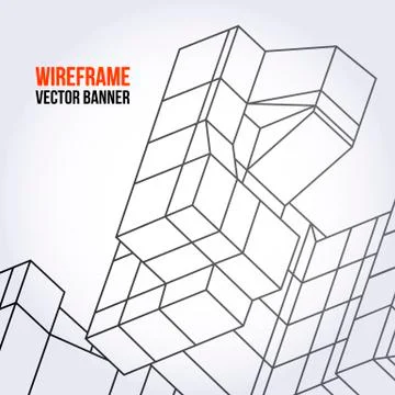 Wireframe Mesh Cubes. Illustrazione stock