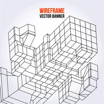 Wireframe Mesh Cubes. 스톡 일러스트