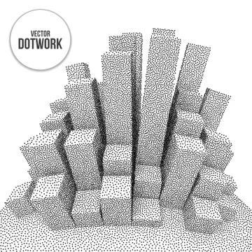 Wireframe Mesh Dotwork Vector Boxes Stock Illustration