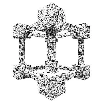 Wireframe Mesh Dotwork Vector Cube 库存插图