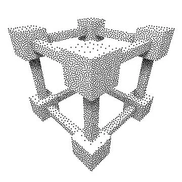Wireframe Mesh Dotwork Vector Cube Ilustração Stock