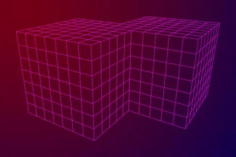 Wireframe Mesh Doubled Box Illustrazione stock