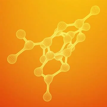 Wireframe Mesh Molecule. Connection Structure. Illustrazione stock
