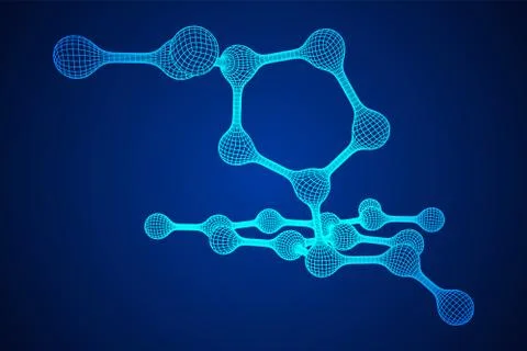 Wireframe Mesh Molecule. Connection Structure. Stock Illustration