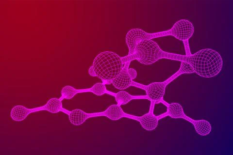 Wireframe Mesh Molecule. Connection Structure. Illustrazione stock