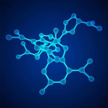 Wireframe Mesh Molecule. Connection Structure. Stock Illustration