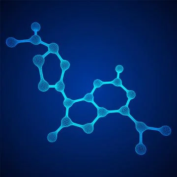 Wireframe Mesh Molecule. Connection Structure. Stock Illustration