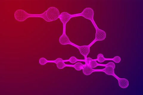 Wireframe Mesh Molecule. Connection Structure. Stock Illustration