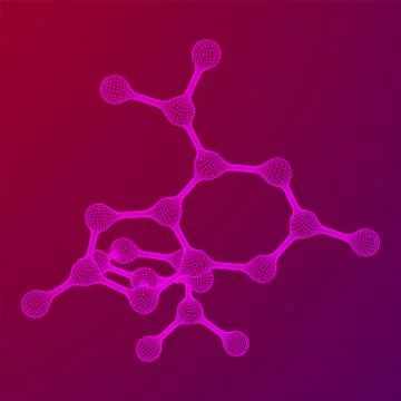 Wireframe Mesh Molecule. Connection Structure. Stock Illustration