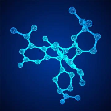 Wireframe Mesh Molecule. Connection Structure. Illustrazione stock