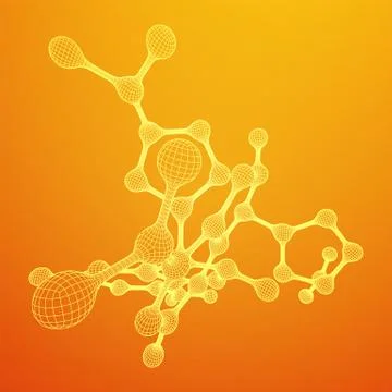 Wireframe Mesh Molecule. Connection Structure. Stock Illustration