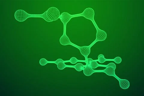 Wireframe Mesh Molecule. Connection Structure. Stock Illustration