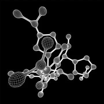 Wireframe Mesh Molecule. Connection Structure. Stock Illustration
