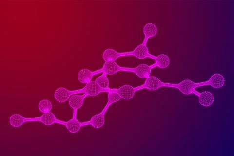 Wireframe Mesh Molecule. Connection Structure. Stock Illustration