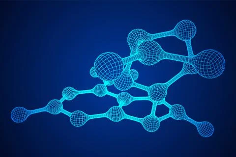 Wireframe Mesh Molecule. Connection Structure. Stock Illustration