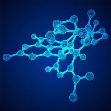 Wireframe Mesh Molecule. Connection Structure. Stock Illustration