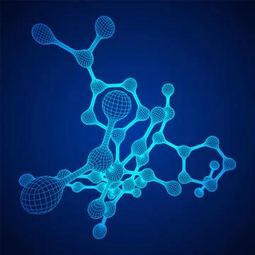 Wireframe Mesh Molecule. Connection Structure. 스톡 일러스트